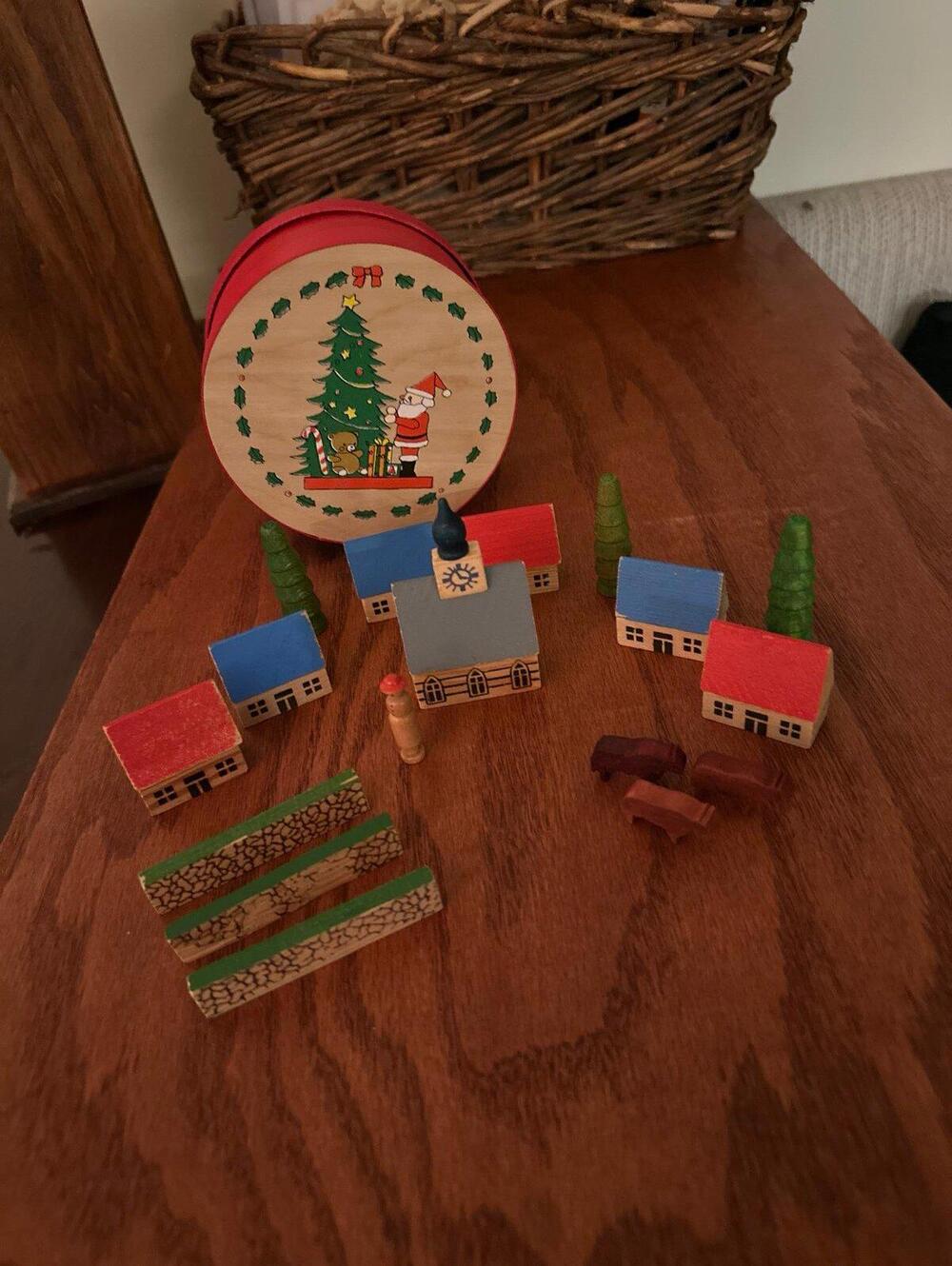 Vintage German Homemade Wooden Miniature Christmas Village [COPY]